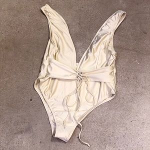 Ris-k Swim White Shimmer lace up one-piece